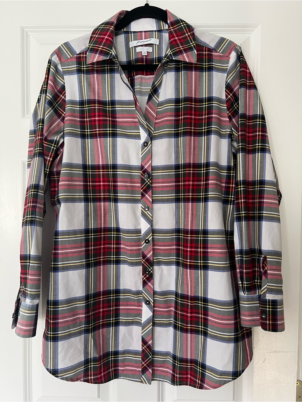 Foxcroft Plaid Button-Down Shirt in Red, Navy & Yellow